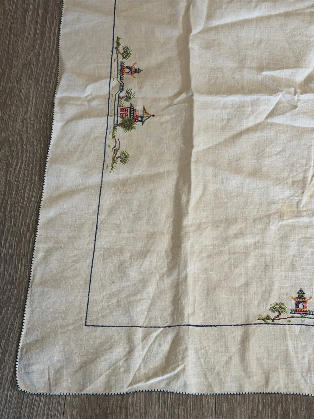 Vintage Small Square Linen Blend Asian Theme Table Cloth Cover